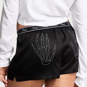 Victoria's Secret PINK Tencel Boxy Pajama Shorts Black Skeleton Diamante L NEW